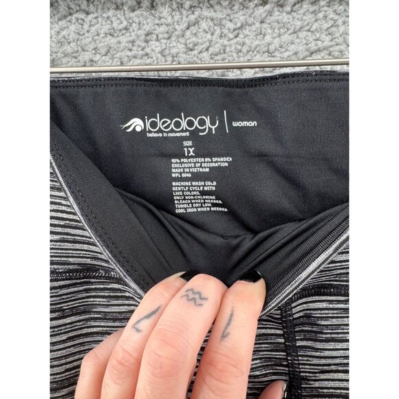 Ideology Womens Gray & Black Striped Leggings Capri With Mesh Panels Size 1X - Picture 5 of 8